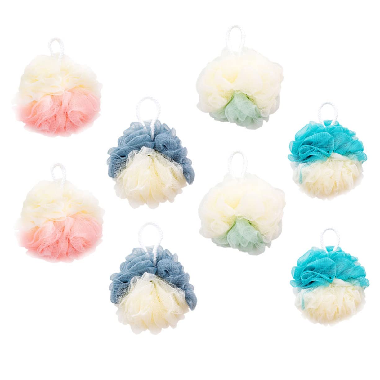 WRITWAA 8pcs Colorful Flower Shaped Bath Balls Poufs Gentle Exfoliating Scrubber for All Ages Material Rich Bubble Creation for Relaxing Showers