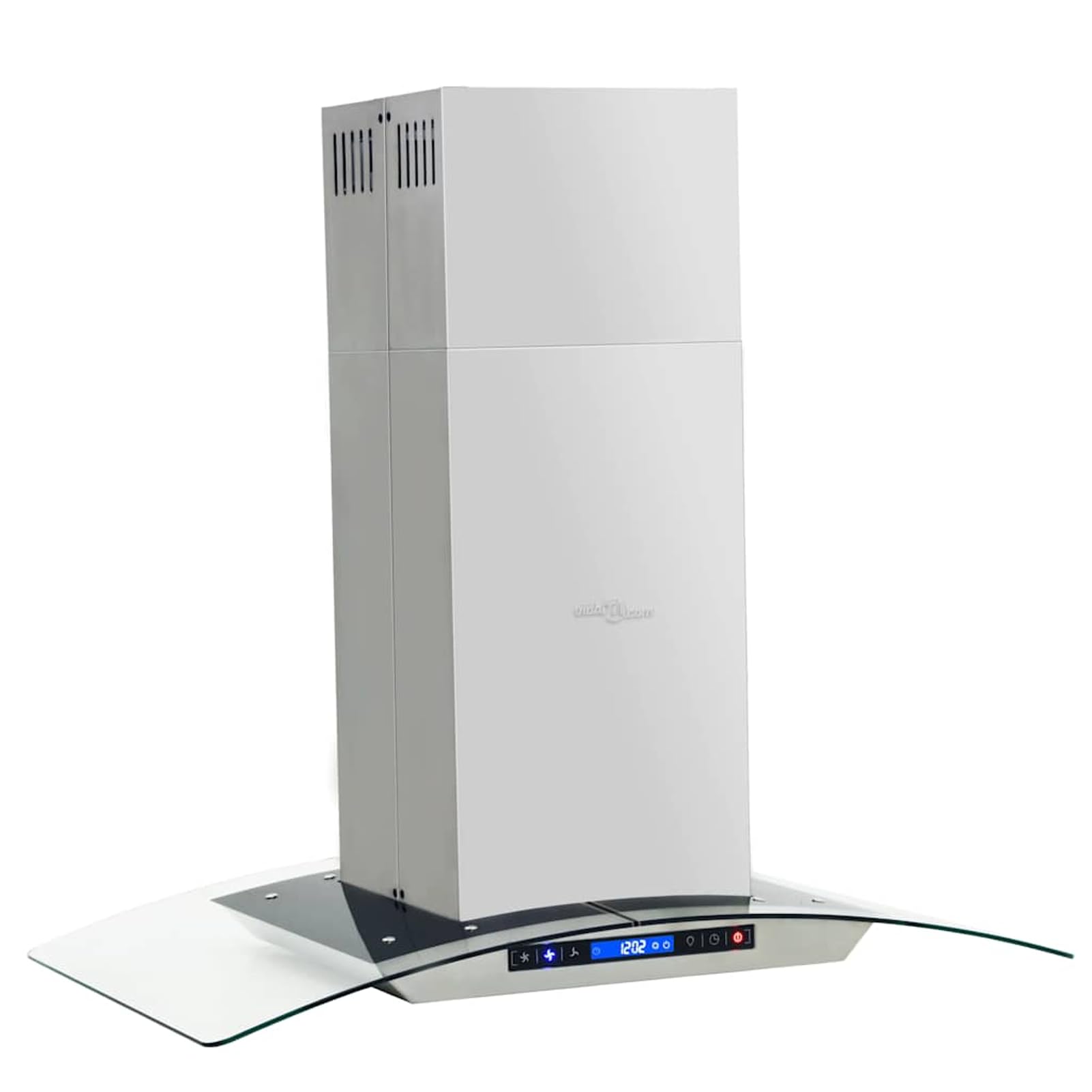 Gecheer Insel-Dunstabzugshaube 90 cm LCD Touch-Sensor 756 m³/h LED Edelstahl gehärtetes Glas Aluminium