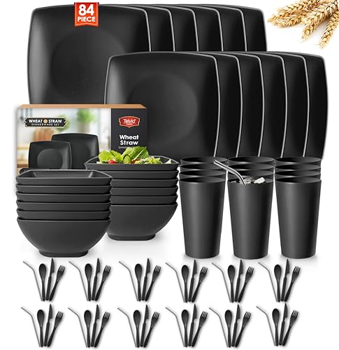 Teivio 84-Piece Unbreakable Dinnerware Set with Straws