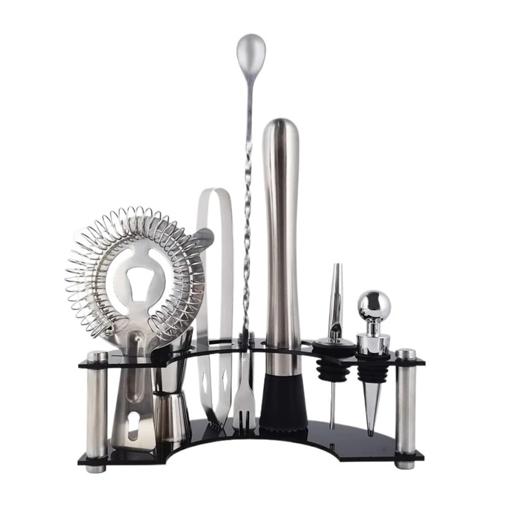 Juego for hacer cócteles, con soporte, cuchara, colador, pinza for hielo, kit de herramientas ideal for mezclar bebidas, juego profesional for hacer cócteles for amantes de los cócteles(BY-S