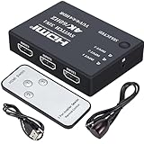 4K 60Hz HDMI Switch 3 in 1 Out for Gaming Consoles - 4K HDMI Switcher Support 3D HDR HDCP2.2 Compatible with NS2 Xbox PS5/4/3 Fire TV Projector Home Theater, Selector with Remote Switcher Selector Box