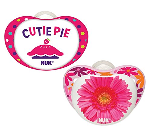 NUK Small Talk Big Button Pacifier, 2 Pack, 6-18 Months, Cutie Pie/Flower