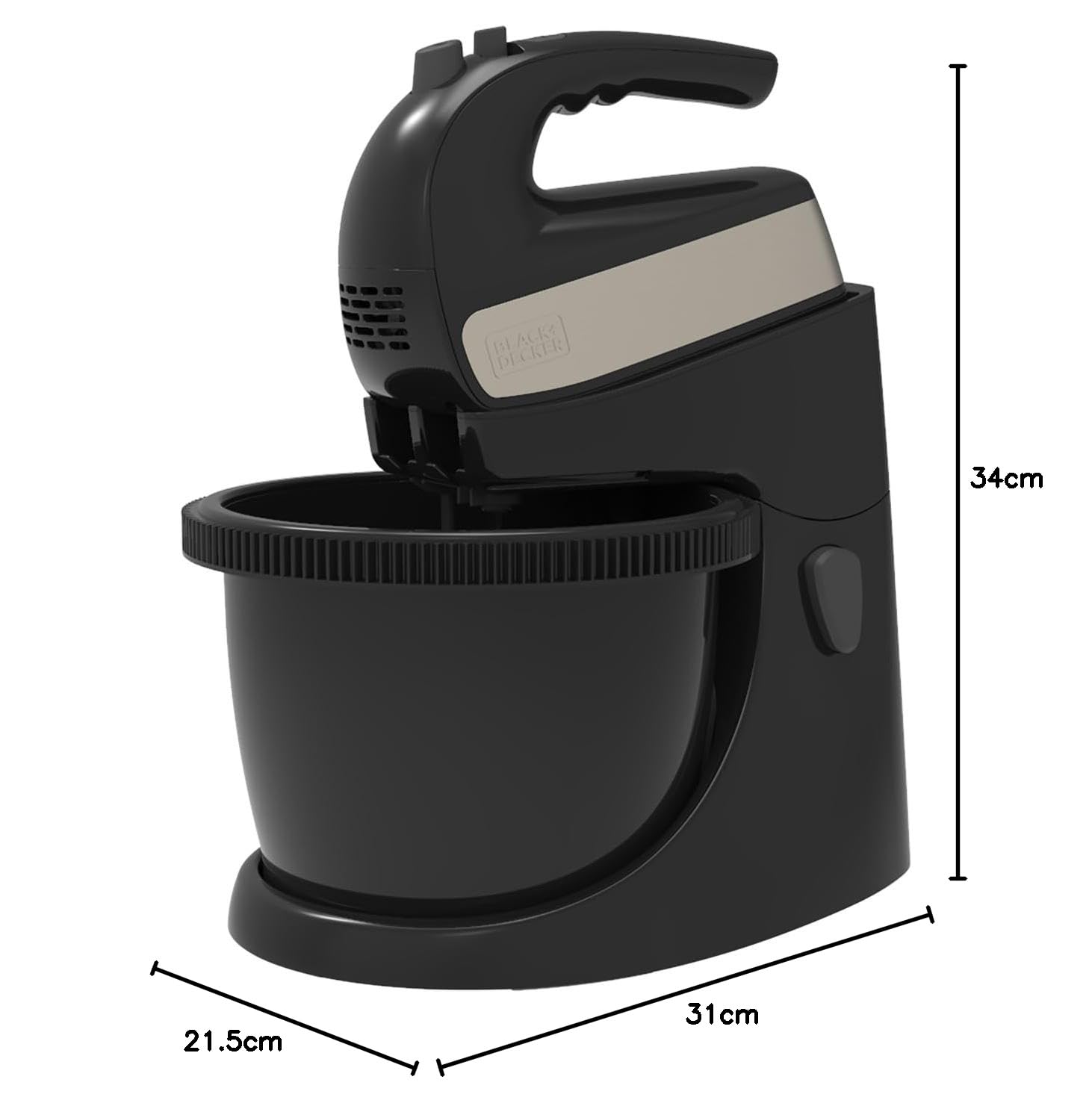 BLACK+DECKER BXMXA500E Blender Ugniatający, 500W, z obrotową miską, wyjmowana miska 2,5L, 5-biegowa, turbo, 2 zestawy wymiennych prętów - ugniatarki i miksery