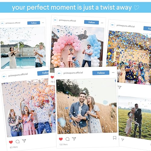 image for PrimePure Gender Reveal Confetti Cannon - Heart Shaped Confetti Popper