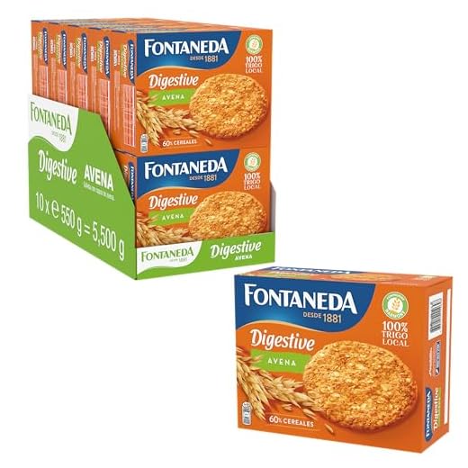 Fontaneda Digestive Galletas con Avena 550g, Pack de 10