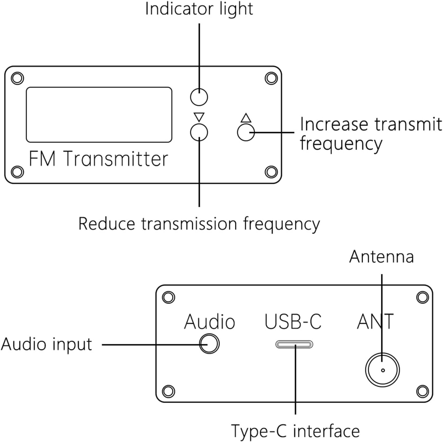 Digital Display Stereo 0 5W 2KM Long-Distance Transmission 76-108MHz Wideband Tuning High-Fidelity Audio Output