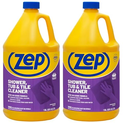 Zep Shower Tub and Tile Cleaner 1 Gallon ZUSTT128 (Case of 2) - No Scrub Pro Formula Breaks up Tough Buildup on Contact Cover