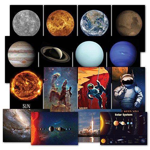 Solar System Poster Kit - Set of 16 Space Posters of The Planets, Hubble Telescope Photos, NASA Images, Astronomy, Outer Space & Astronaut Wall Art Decor 13 x 19 (Paper)