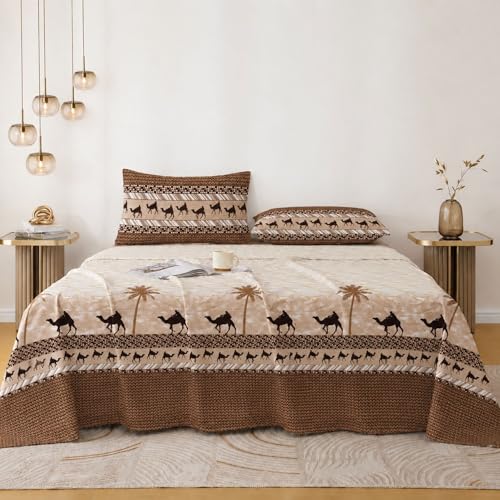 Image of Jaipur Weaves Bedsheet King Size 300 TC 100% Pure Cotton Bed Sheet with 2 Pillow Covers, Premium Bedding Set, 108x108 inches, Super Soft Cozy (Amber Desert)