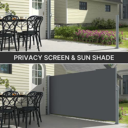 PATISOL 118"x63" Retractable Side Awning Aluminum Patio Outdoor Folding Privacy Divider, Water & UV Resistant Sun Shade Privacy Wind Screen for Garden, Backyard, Terrace (Dark Grey)