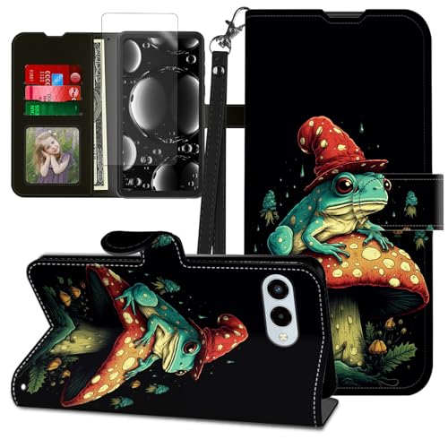 BREIDMKFM for Revvl 8 Phone Case with Screen Protector & Kickstand & Card Holder & Wrist Strap Wallet Flip Folio Leather Slim Cute Magnetic Rugged Heavy Duty Protective Cover,Cute Frog Mushroom