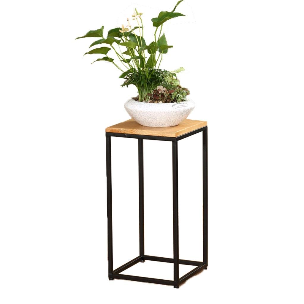 Portavasi da Terra per Fiori, Semplice Portavasi in Ferro Battuto E Legno Massello, Portaoggetti A Un Solo Strato per Soggiorno E Balcone（30 * 30 * 60Cm）