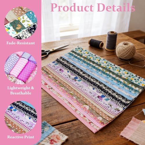 AOOSA Jelly Roll Fabric Strips for Quilting, 40 Strip Cotton Quilting Fabric 2.5 x 44 Inch, Precut Bundle Roll with 20 Assorted Floral Prints, Fabric Jelly Rolls for Sewing, Blanket, DIY Crafts, Pink — view 2