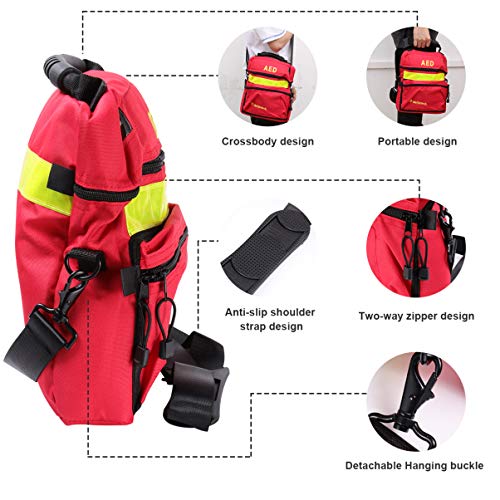 Artibetter First Aid Bag Empty Travel Rescue Defibrillator Pouch Aed Medical Bag First Responder Storage Survival Trauma Emergency Backpack For Hiking Camping (Red) #TOP6