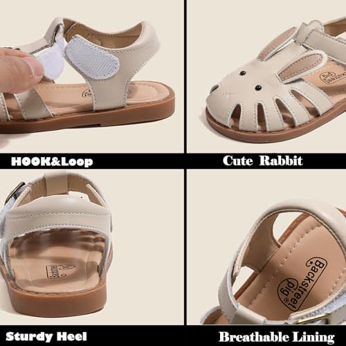 Image of WUIWUIYU Toddlers Little Girls T-Strap Hook&Loop Dress Strawberry Summer Shoes Closed Toe Carrot Sandals