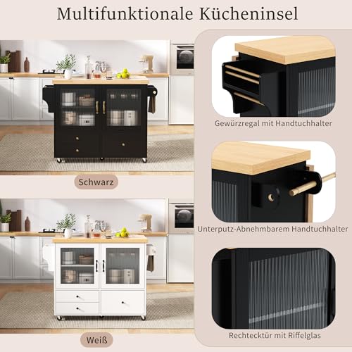 HMHKHN Isla de cocina móvil, carrito de cocina, mesa de comedor extensible, armario de buffet, armario de cocina con ruedas, soporte para copas de vino y espacio de almacenamiento, para cocina - imagen 3