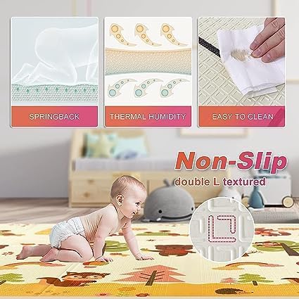 Image of WENGTY Double Sided Water Proof Giraffe Mat Extra Large Reversible Baby Play Mat, Bpa Free Learning & Crawling Foldable Foam Mat(200Cm X 150Cm, 0.8Cm) Multicolor, Count 1