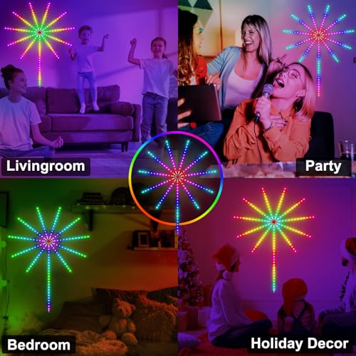 Image of Firework LED Lights, Smart RGB Dream Color LED Lights for Bedroom LED Strip Lights with Remote App Control, Color Changing Music Sound Sync Light for Bedroom,Christmas, Indoor Party
