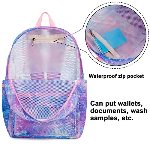 Camtop Mesh Backpack For Kids Girls Semi-Transparent See Through Sturdy School Bookbag Casual Daypack For Beach Swim Work Gym (Tie Dye Purple) #TOP2