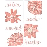 Relax, Soak, Unwind, Breathe Pink & White Bath Flower Poster Prints, Set of 4 (8x10) Unframed...