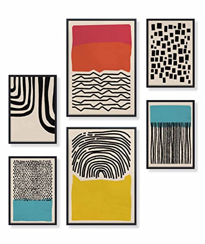 Heimlich Set di Stampe da Parete - Senza Cornici - Decorazioni da Muro per Soggiorno, Camera da Letto e Cucina - Poster Abbinati - | 2 x A3 & 4 x A4-30x42 & 21x30 | » Astratto Blu Colorato «