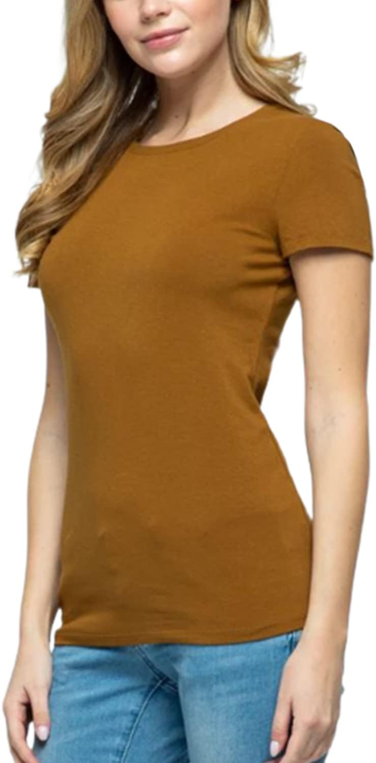 Women's Crewneck Short Sleeve Slim Fitted T-Shirt Solid Basic Tee Stretchy Casual Top - Image 3