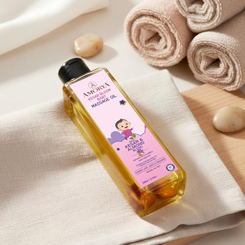 Image of Kesar Bloom Baby Massage Oil | Kesar & Almond Blend | With Vitamin E & Sunflower Oil | Nourishes & Enhances Natural Glow | Mineral Oil Free | 200ml (6.76oz) | IFRA Certified