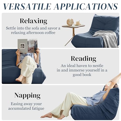Image of Bean Bag Chair, Fireside Chair Bean Bag Sofa for Adults, Bean Bag Chairs for Teens with High-Resilience Foam, Memory Foam & Non-Slip Base Bean Bag for Living Room, Bedroom, Office (Suede, Dark Blue)