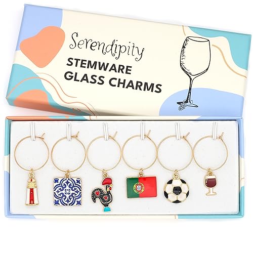 Serendipity Portugal Wine Charms, Gift for Portuguese, Rooster of Barcelos, Azulejos, Portugal Flag, Lighthouse, Porto Wine, Soccer, Portugal Souvenir, Travel Keepsake