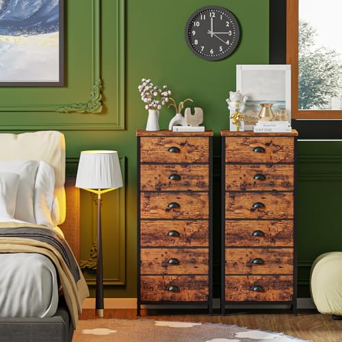 Furnulem TYDS-6D003-RUSTIC BROWN-1 Tall Dresser With 6 Drawers,Vertical End Table And Nightstand For Bedroom,Industrial Dorm Bedside Furniture thumb #1