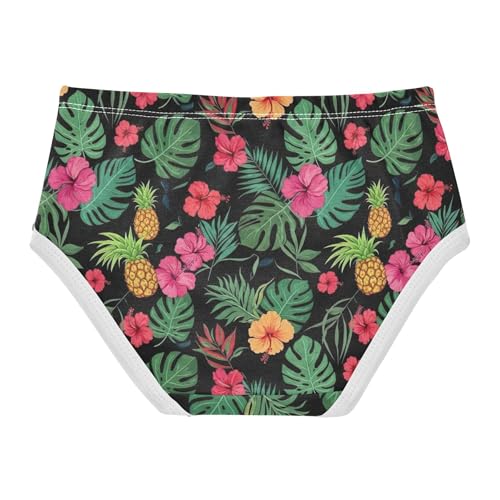 Vivid Pink Floral Green Leaves Girls Underwear Toddlers 2t Cotton Little Girl Panties Artistic Briefs Kids Undies2