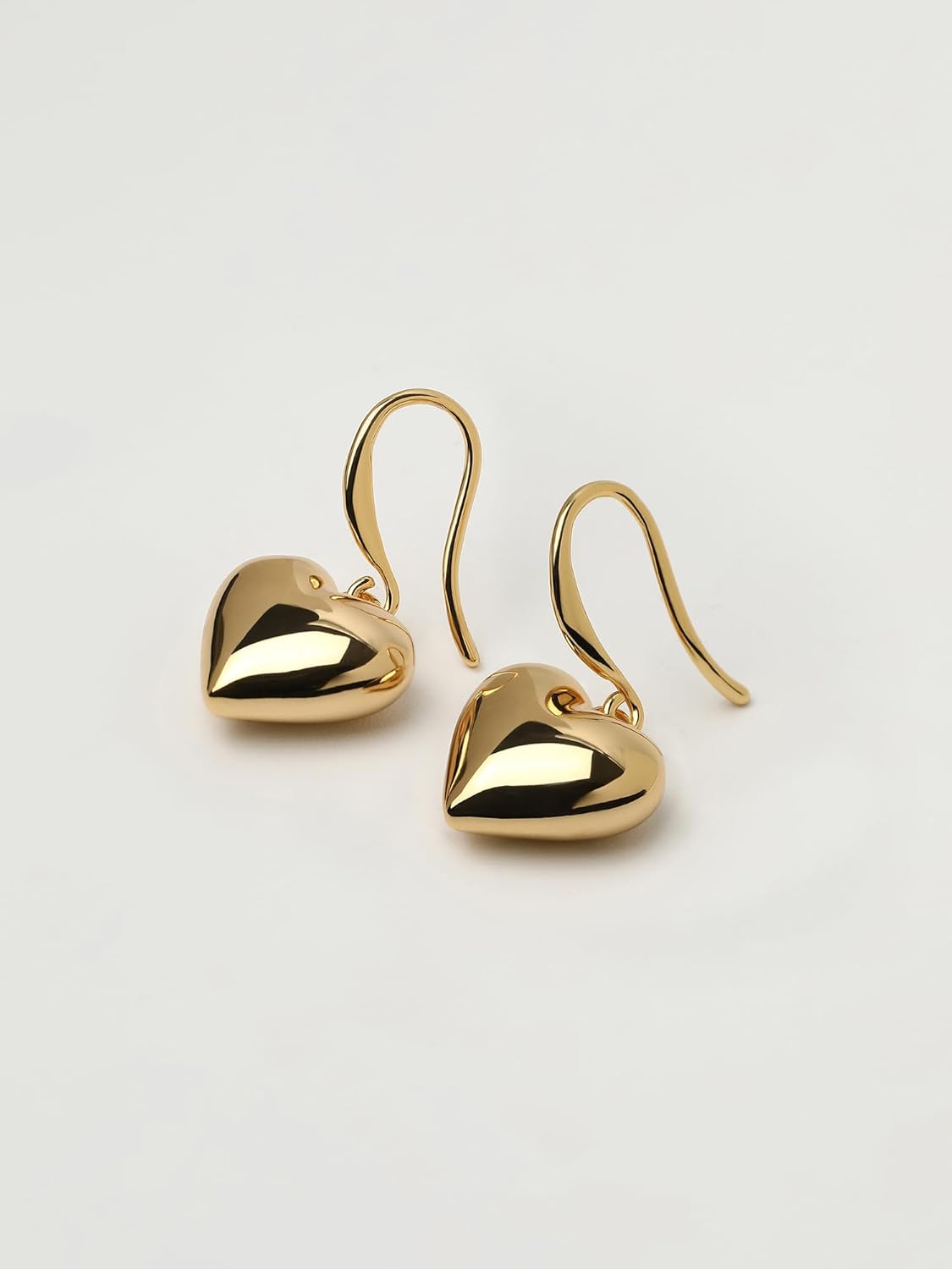 18K Gold Plated Sterling Silver Posts Heart Charm Hook Earrings for Women | Love Drop Dangle Origin Design Earrings - Image 5