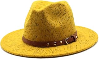 MYLPDZSW HHF Caps y Sombreos Sombrero de Copa Nuevo for Hombre y Mujer de otoño e Invierno, Sombrero de ala Plana Plegable a la Moda, Sombrero de Lana de Jazz británico (Color : Amarillo)