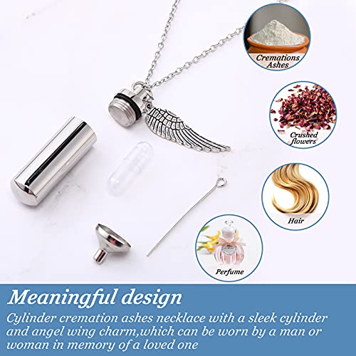 MTLEE Urn Necklace for Ashes Cremation Jewelry for Ashes, 6 Pieces Stainless Steel Cremation Jewelry for Women Men, Memorial Necklace Angel Keepsake Cylinder Pendant with Filling Kit3