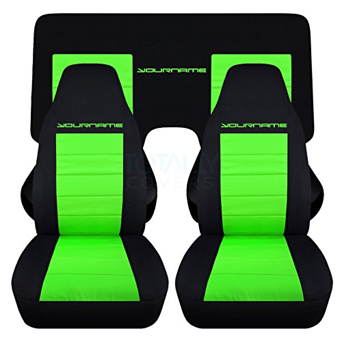 Totally Covers Compatible with 1993-2002 Chevy Camaro 2-Tone Seat Covers w Name/Text: Black & Lime Green - Full Set (22 Colors) Coupe/Convertible Belt Holder Chevrolet