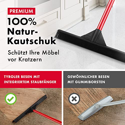 Tyroler Staubfänger Gummibesen mit Stiel | Kehrbesen-Kopf aus 100% Naturkautschuk 41 cm | Besen mit Stiel und 140 cm Anti-Rost-Griff | | Besen Innen | Gummibesen Tierhaare – Bild 3