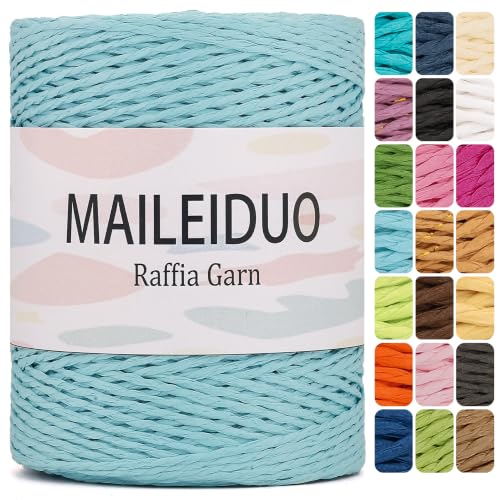 Image of Raffia Yarn for Crochet Raffia Ribbon for Gift Wrapping 2mm X 328 Yards Raffia String Paper Ribbon Yarn for Sun Hat Beach Bag Crochet Crafting DIY Crafts