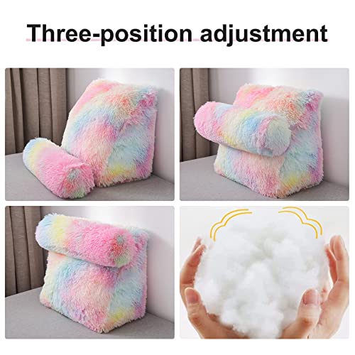 A Nice Night Faux Fur Reading Pillow Bed Wedge Shaped Adult Children Backrest For Reading, Gaming, Watching - With Adjustable Neck Pillow,Pink #TOP3