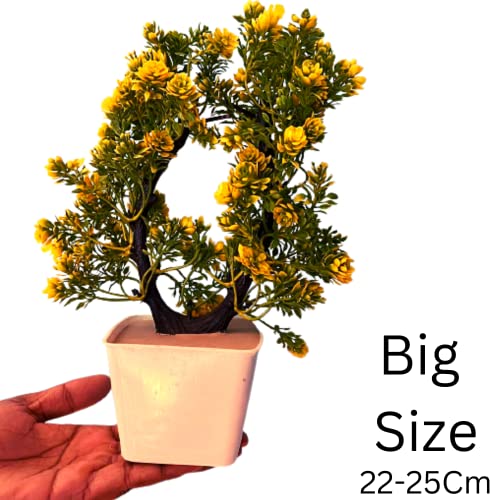 Image of Plastic Artificial Flowers Plants for Decoration with Pot Mid Size 25Cm Combo of 2PCs Artificial Forest Bonsai Plant with Plastic Pot for Home Decoration Office Table Greenery Room Home Decor Plants - Gifts Item Fake Plants(Design3)