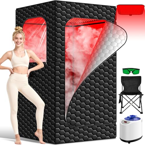 Portable Sauna for Home Infrared Sauna 160 LEDs 660nm and 850nm Large Red Light Sauna Box Steam Saunas Tent with 3L Steamer 15 Temp Levels & 99 Min Timer for Indoor Spa Relaxation Detoxification