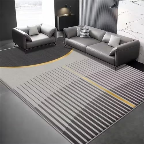 Tapis fin gris 80x160cm à rayures géométriques pour chambre de garçon