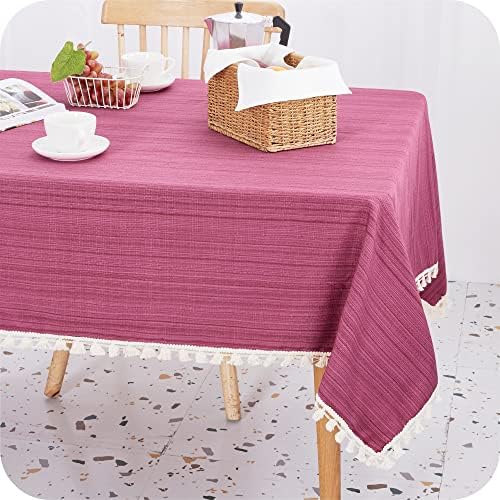 Amazon Brand - Umi Wipe Clean Faux Linen Decorative Water Resistant Tassel Table Cloth for Wedding 140x200 55x79 in Dark Khaki