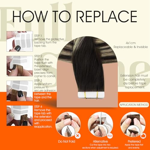 Image of Full Shine Balayage Hair Extensions Real Human Hair Tape ins Color 2 Brown Ombre 60 Blonde Highlight 2 Brown 16Inch Double Sided Tape Extensions Remy 50Gram Seamless Skin Weft 20Pcs for Wedding