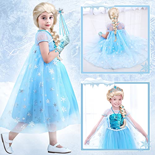 Tacobear Frozen Elsa Costume For Girls Kids Elsa Wig Blue Crown Glove Princess Dress Up Accessories Birthday Cosplay Outfit #TOP4