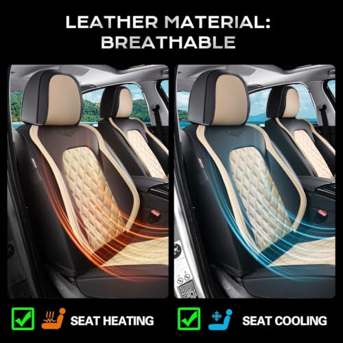 Image of Coverado Car Seat Covers Front Seats, Durable Waterproof Faux Leather Full Set with Rear Protectors, Classic Easy-Clean Interior for Most Vehicles - BlackBeige