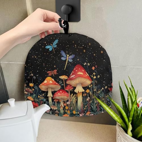 Image of Mushroom Dragonfly Floral Teapot Cozies Keep Warm Insulated Cozy for Teapots Breakfast Warmer Kettle Cover Kitchen Accessories