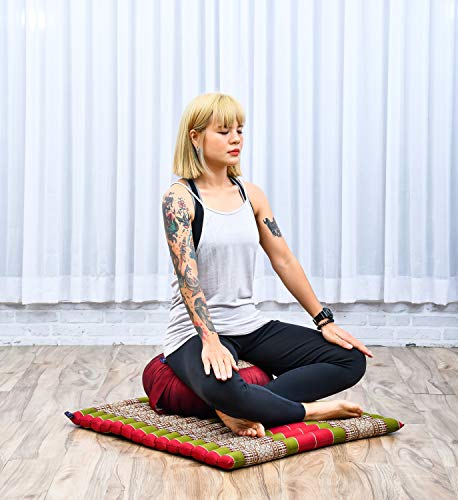Image of Leewadee Meditation Cushion Set - 1 Round Zafu Meditation Pillow and 1 Square Roll-Up Zabuton Meditation Mat, Pillows Bundle Filled with Kapok