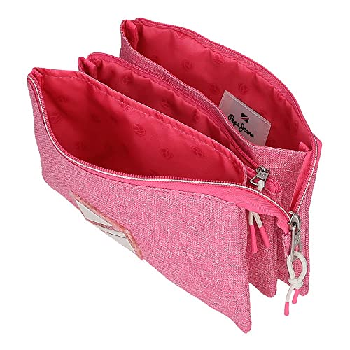 Pepe Jeans Luna Triple Pink Case 22x12x5 cm Polyester, Estuche Triple - Image 4