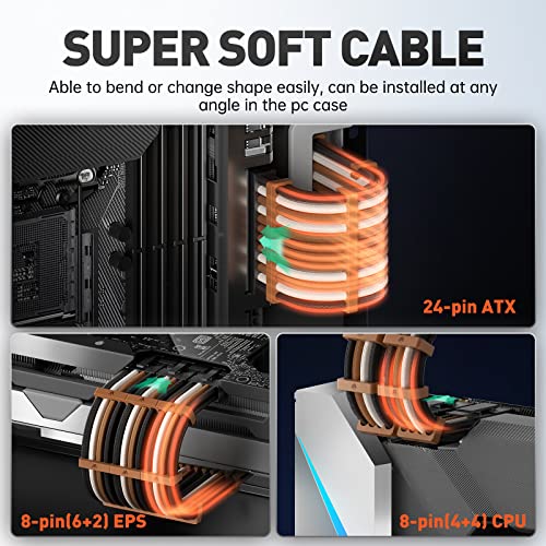Image of Asiahorse 16AWG Pro Power Supply Sleeved Cable, Internal Power Supplies Extension Cable Kit, 1x24-PIN / 2x8-PORT (4+4) M /B,3x8-PORT (6+2) PCI-E 30cm Length with Combs(Dual EPS Brown-Black)