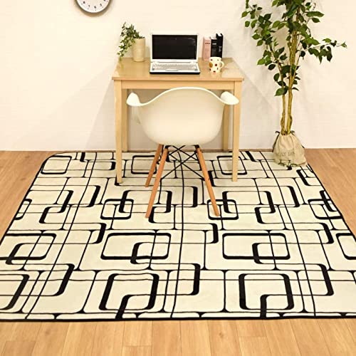 StorePocket ラグ カーペット ラグマット 洗える 抗菌 防臭 防ダニ 2畳 約185×185cm アイボリー 幾何柄のふんわり柔らかフランネルラグ 低ホルムアルデヒド ホットカーペットカバー 正方形 メビウス MEVIUS